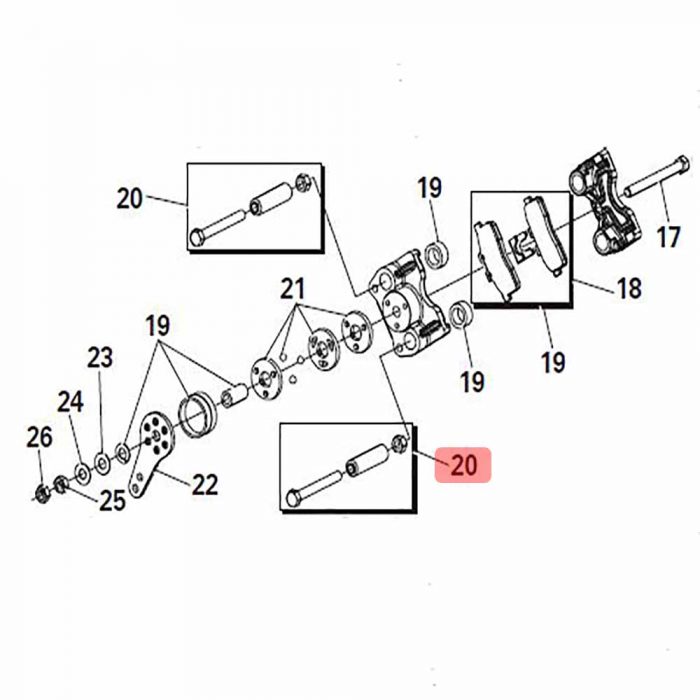 Bolt, sleeve & nut for Thwaites 102464 n/type caliper