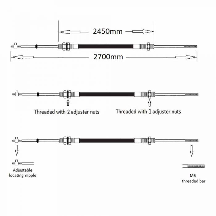 2.7m Forward & reverse cable Terex TV1000–TV1400 roller Deutz engine '99-'04. - Image 2