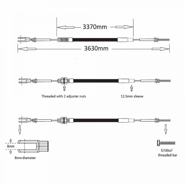 Handbrake cable 143" Thwaites 3ton Yanmar 4TNE84-EWA or 4TNV84-KWA and Newage axles - Image 2