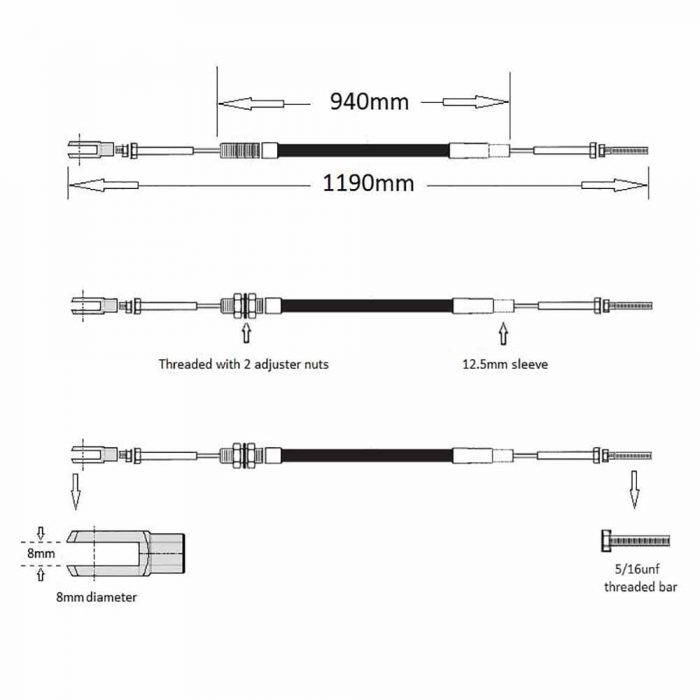 Handbrake cable 47" Various Thwaites fitted with Yanmar engine - Image 2