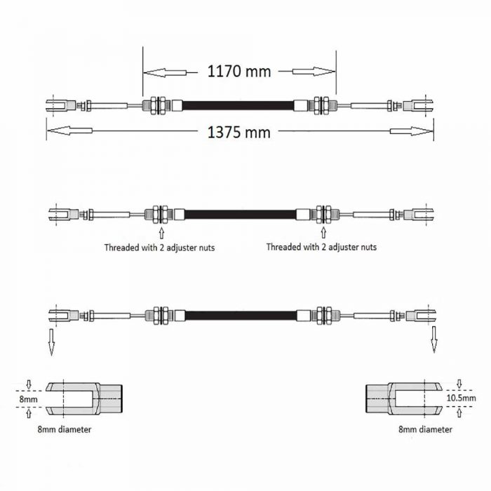 Handbrake cable Thwaites 3-4.5ton Dana spicer axles - Image 2