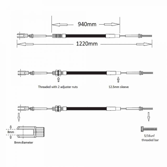 Handbrake cable Thwaites 1.5-3ton Yanmar engine & Dana Spicer axles - Image 2