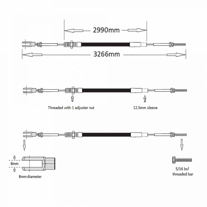 Handbrake cable Thwaites 2.25-3.5 ton approx 1995-2001 Newage axles - Image 2
