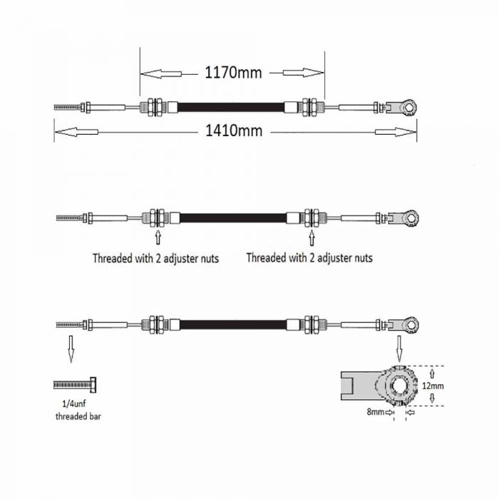 Throttle cable Thwaites 7000 & 8000 manual gearbox, perkin engine - Image 2