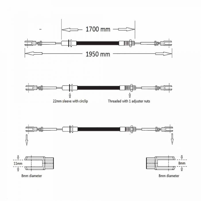 Handbrake cable Thwaites 5-7 ton approx 1992-1999 fitted with 5 studded axles - Image 2