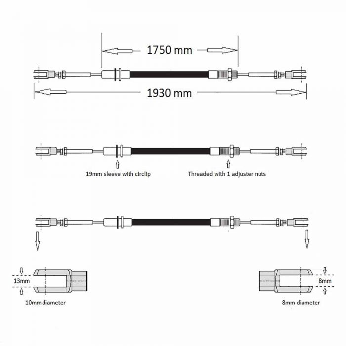 Handbrake cable Thwaites 9ton mach 190 - 5 wheel studded axles - Image 2